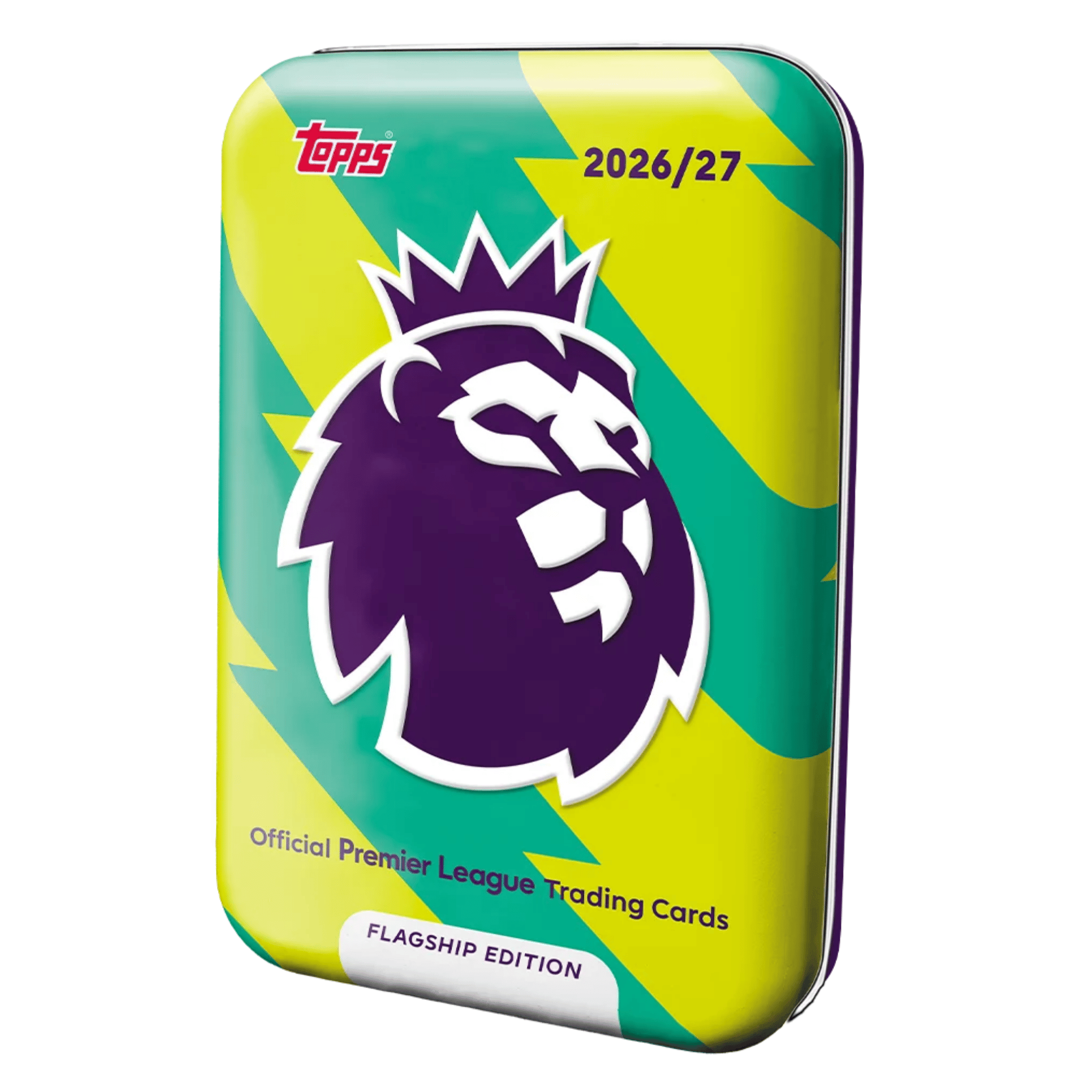 Topps Premier League 2026/27 Mega Tin featuring the Premier League logo and vibrant design for trading cards.