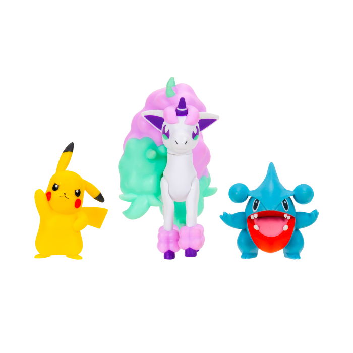 Pokemon Battle Figure 3 Pk - Pikachu Galarian Rapidash & Gible figurines set for collectors and play.