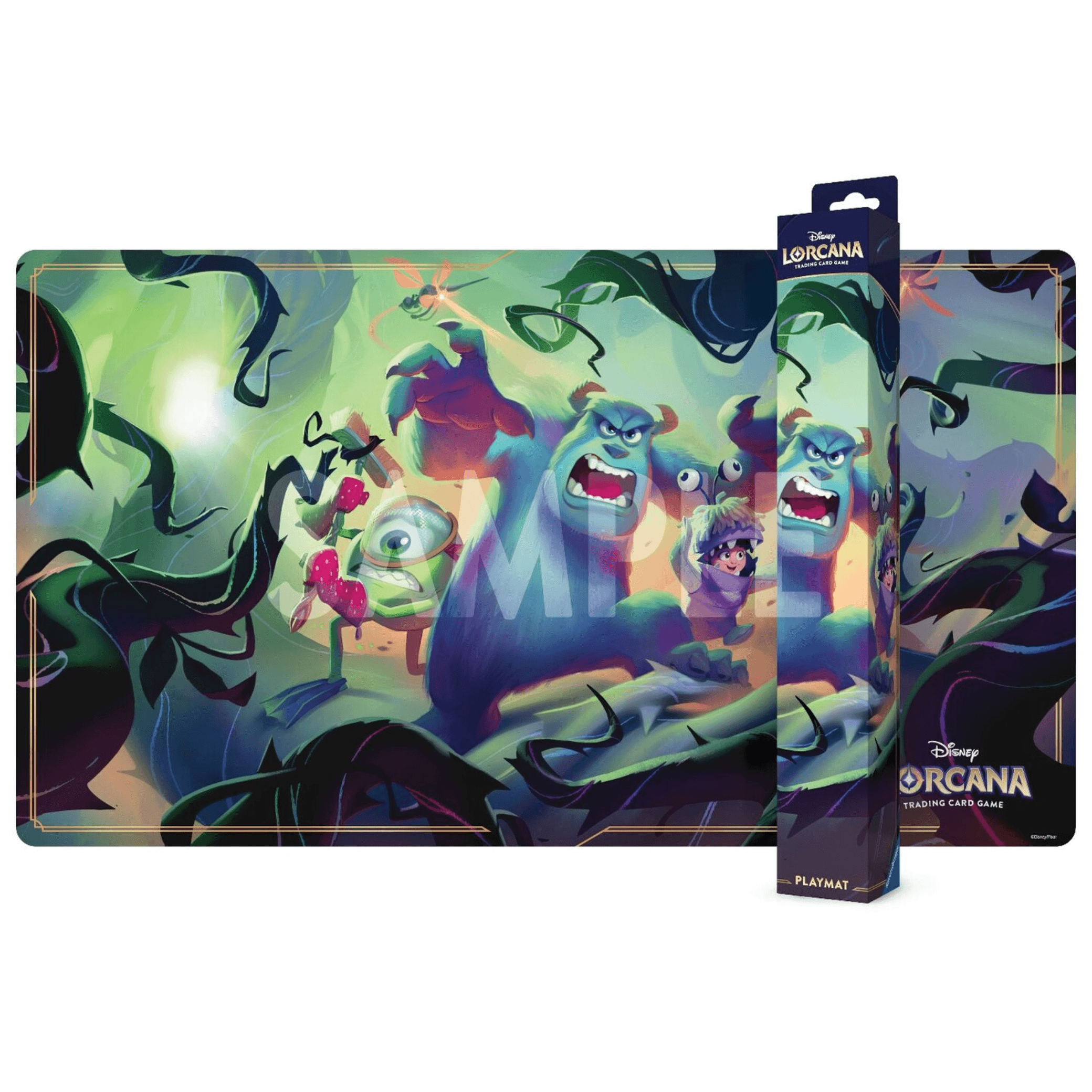 Disney Lorcana - Attack Of the Vine: Monsters Inc Playmat featuring Mike and Sulley in a colorful design.