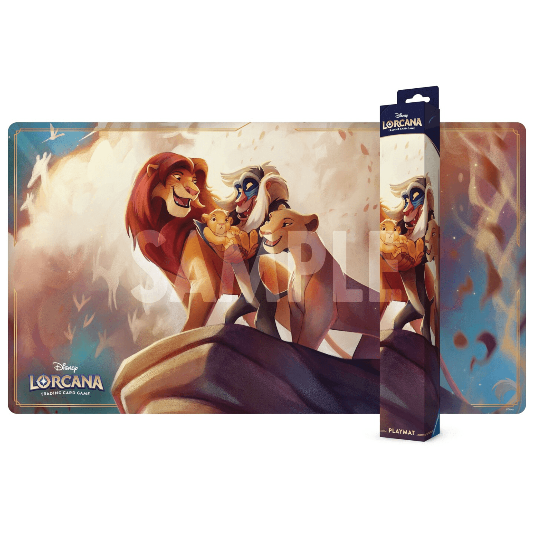 Løvenes Konge spillmat fra Disney Lorcana med motiv av karakterer fra filmen.