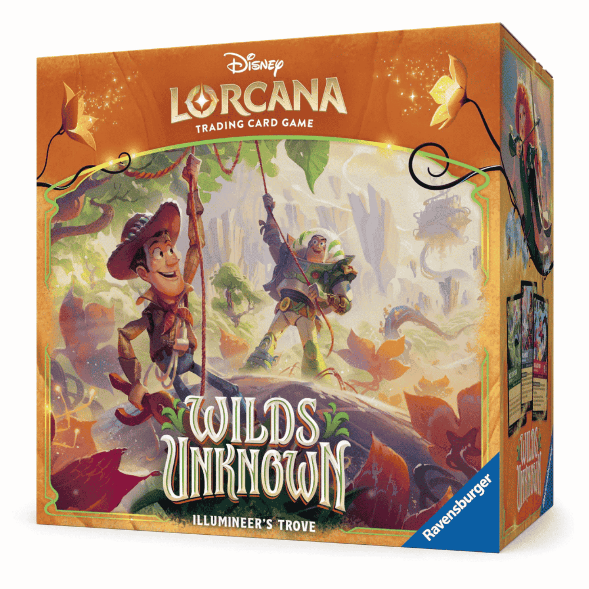 Disney Lorcana: Wilds Unknown - Illumineer's Trove premium collector's box with enchanting artwork and game storage.