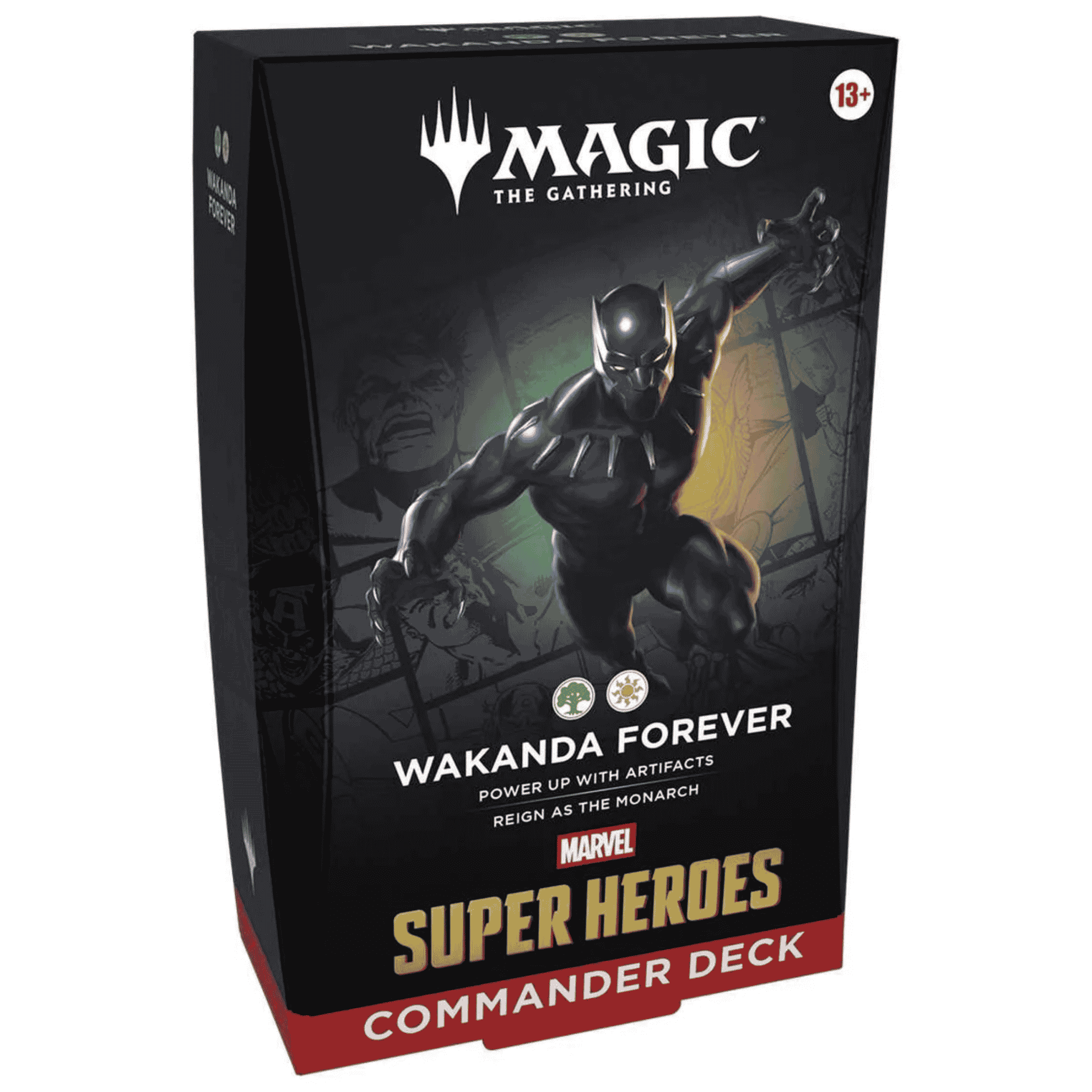 Magic The Gathering - Marvel Super Heroes Commander Deck featuring Wakanda Forever packaging design.