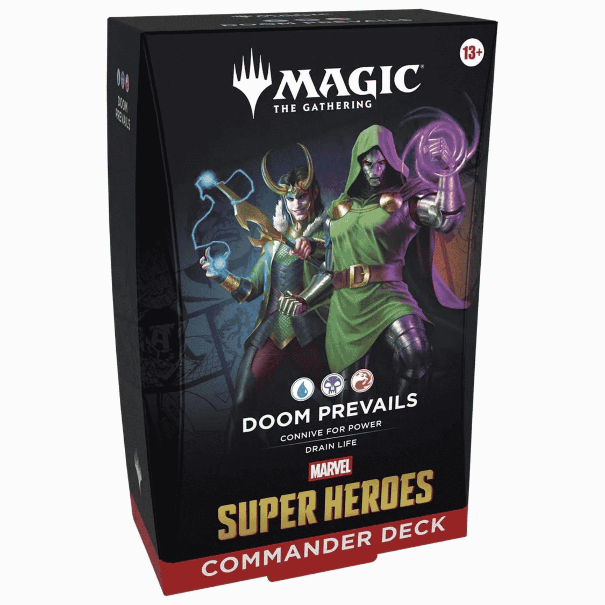 Magic The Gathering - Marvel Super Heroes Commander Deck featuring Doom Prevails with character artwork.