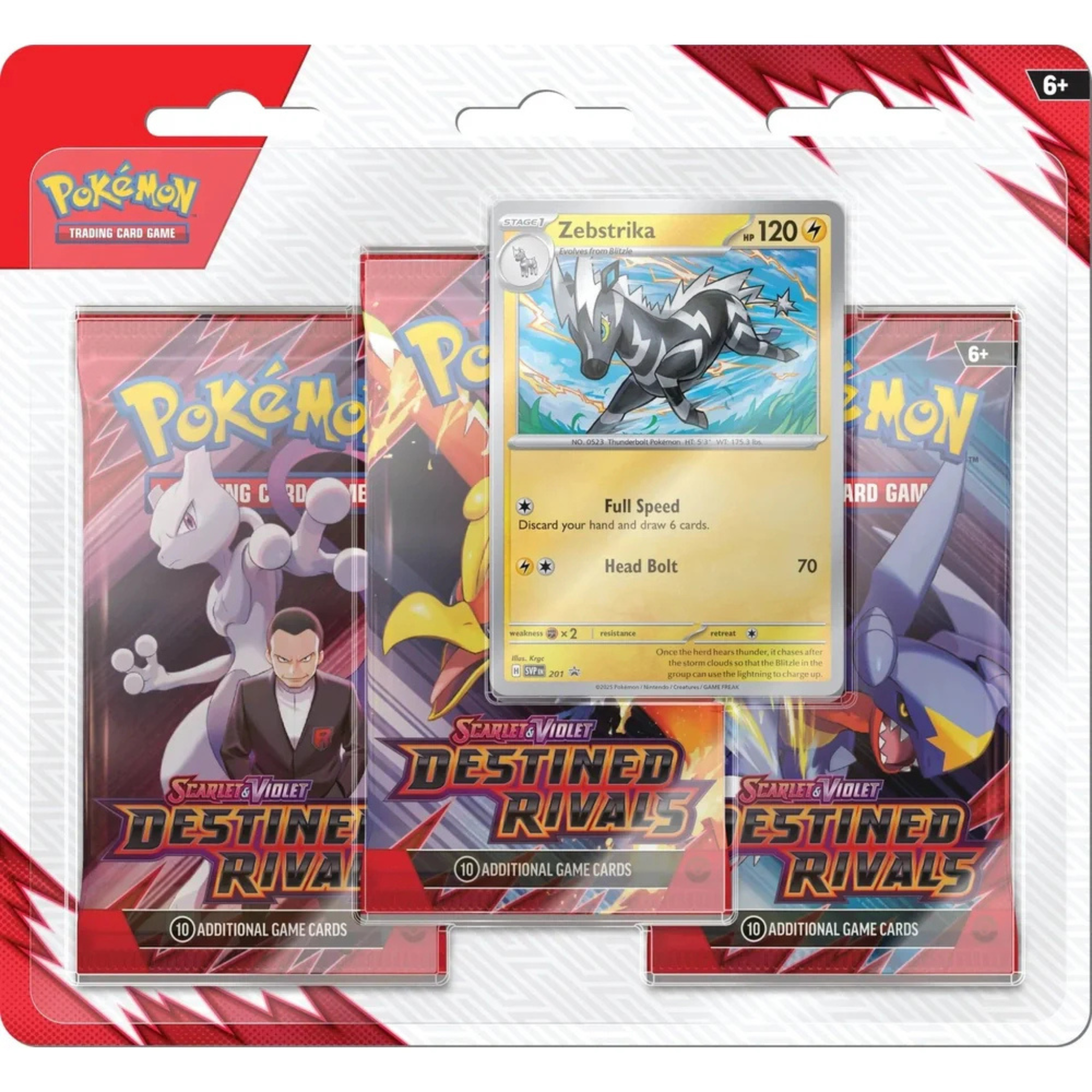 Pokemon SV10: Destined Rivals 3Pk Blister (Zebstrika)