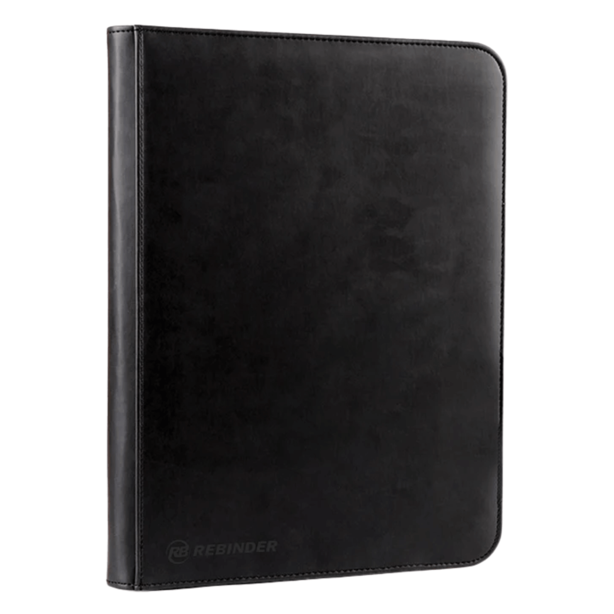 Rebinder Toploader Binder 9-Pocket Zip i svart PU-skinn, designet for seriøse TCG-samlere.