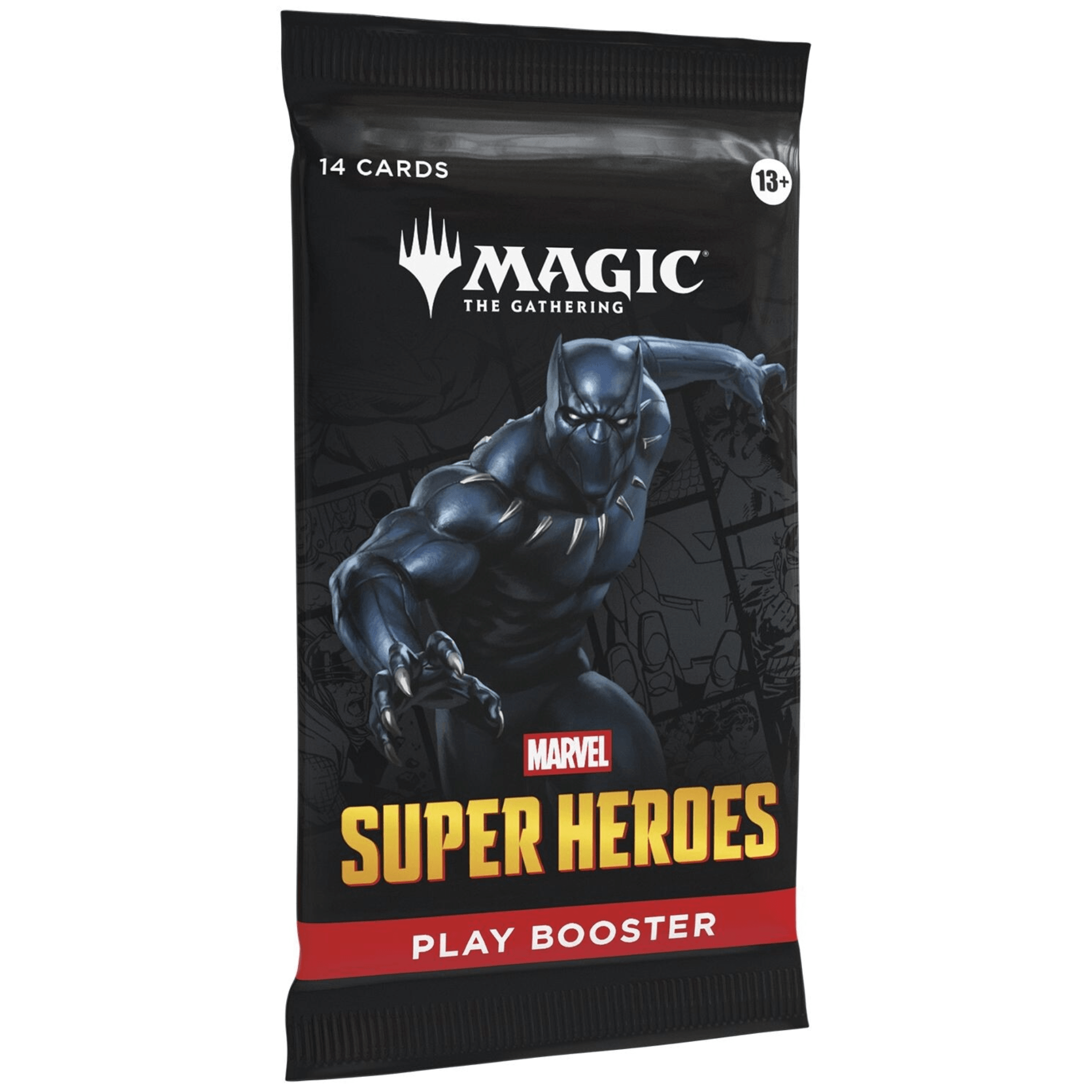 Marvel Super Heroes Magic The Gathering boosters package featuring Black Panther Play Booster.