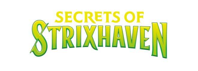 Logo of Secrets Of Strixhaven featuring the focus keyword Strixhaven secrets in bold green letters.