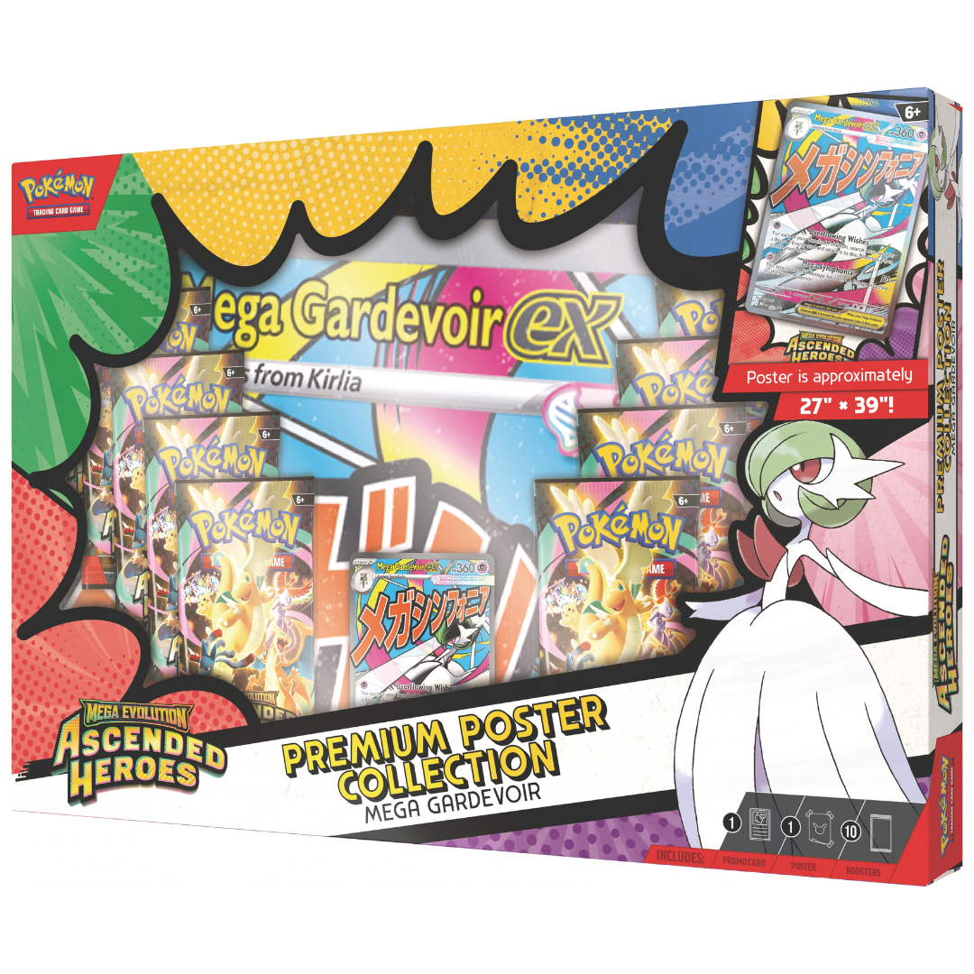 Pokémon: Mega Evolution - Ascended Heroes Premium Poster Collection - Mega Gardevoir ex packaging and contents.