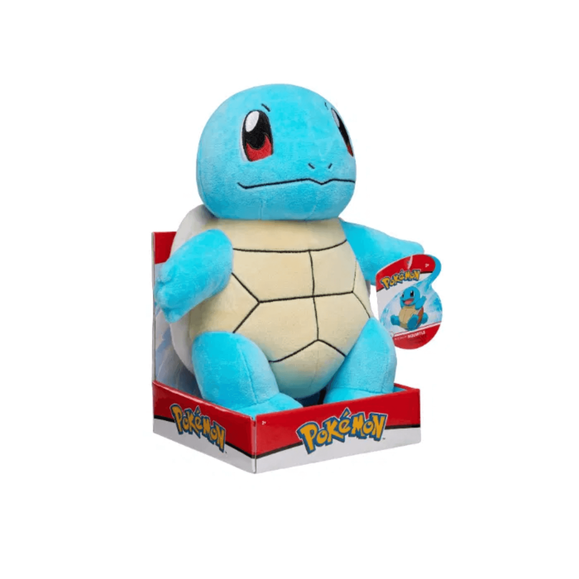 Pokémon Plush 30 cm – Squirtle sitting in its box, featuring vibrant colors and soft material for a cuddly companion.
