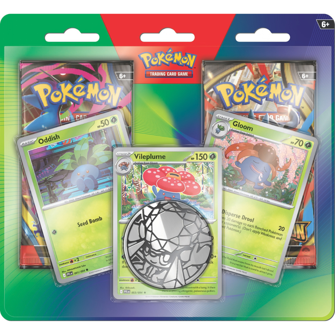 Pokémon: Mega Evolution - Enhanced 2-Pack Blister featuring Oddish, Gloom, Vileplume, and trading card packs.