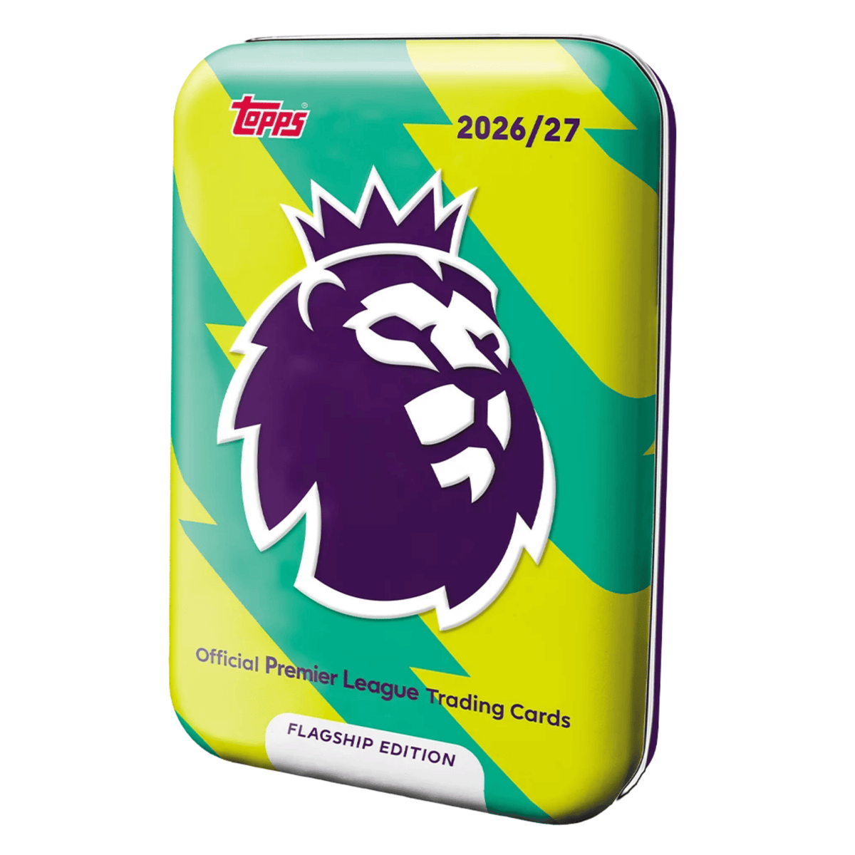 Topps Premier League 2026/27 Mega Tin featuring the Premier League logo and vibrant design for trading cards.