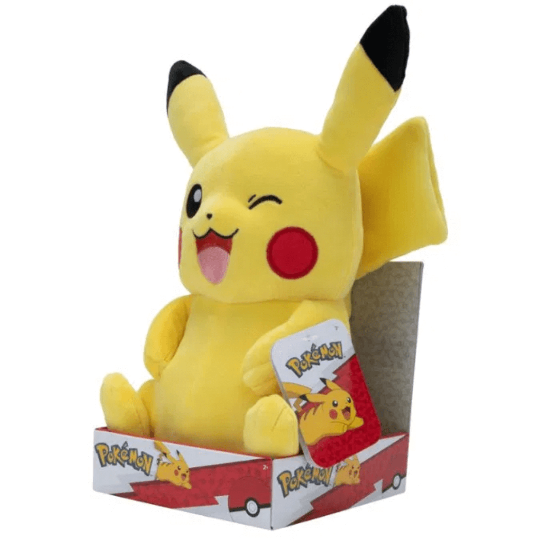 Pokémon Plush 30 cm – Pikachu sitting in a box, featuring its bright yellow color and playful expression.