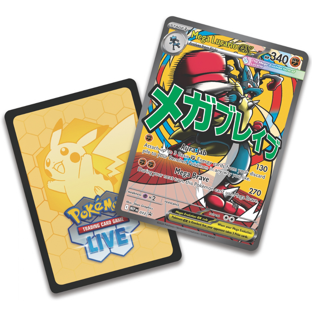 Pokémon: Ascended Heroes Premium Poster Collection - Mega Lucario ex card and poster featuring Mega Lucario ex.