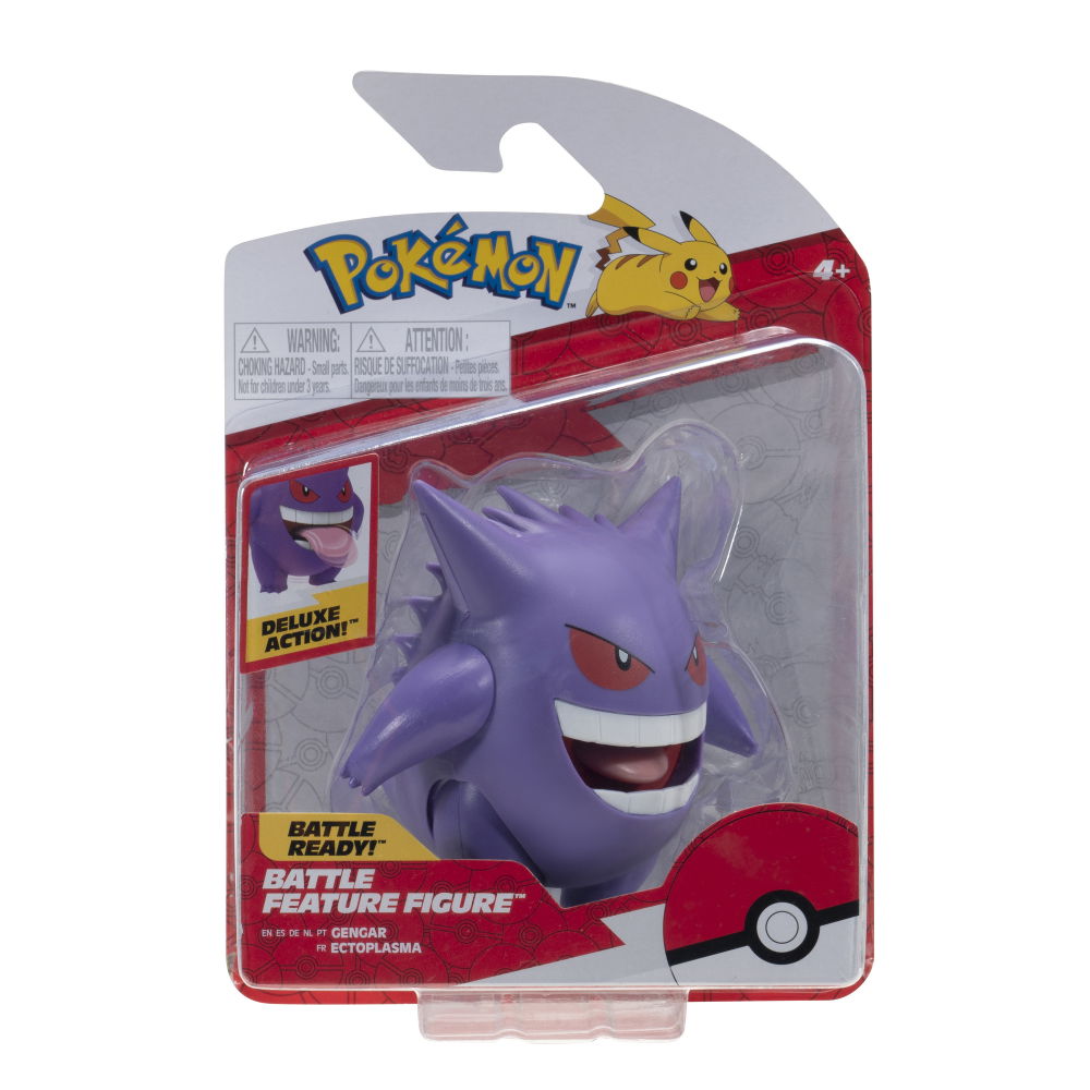 Pokemon Battle Feature Figure Gengar in packaging with deluxe action label and iconic Pokemon designs.