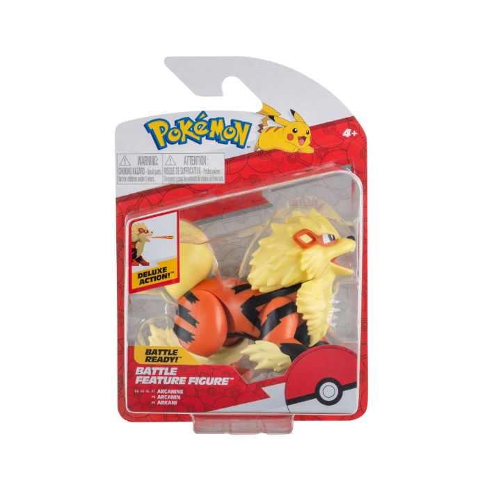 Pokemon Battle Feature Figure Arcanine in packaging, showcasing the deluxe action figure for Pokemon fans.