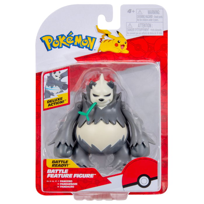 Pokemon Battle Feature Figure Pangoro packaged in deluxe action display with vibrant colors and character details.
