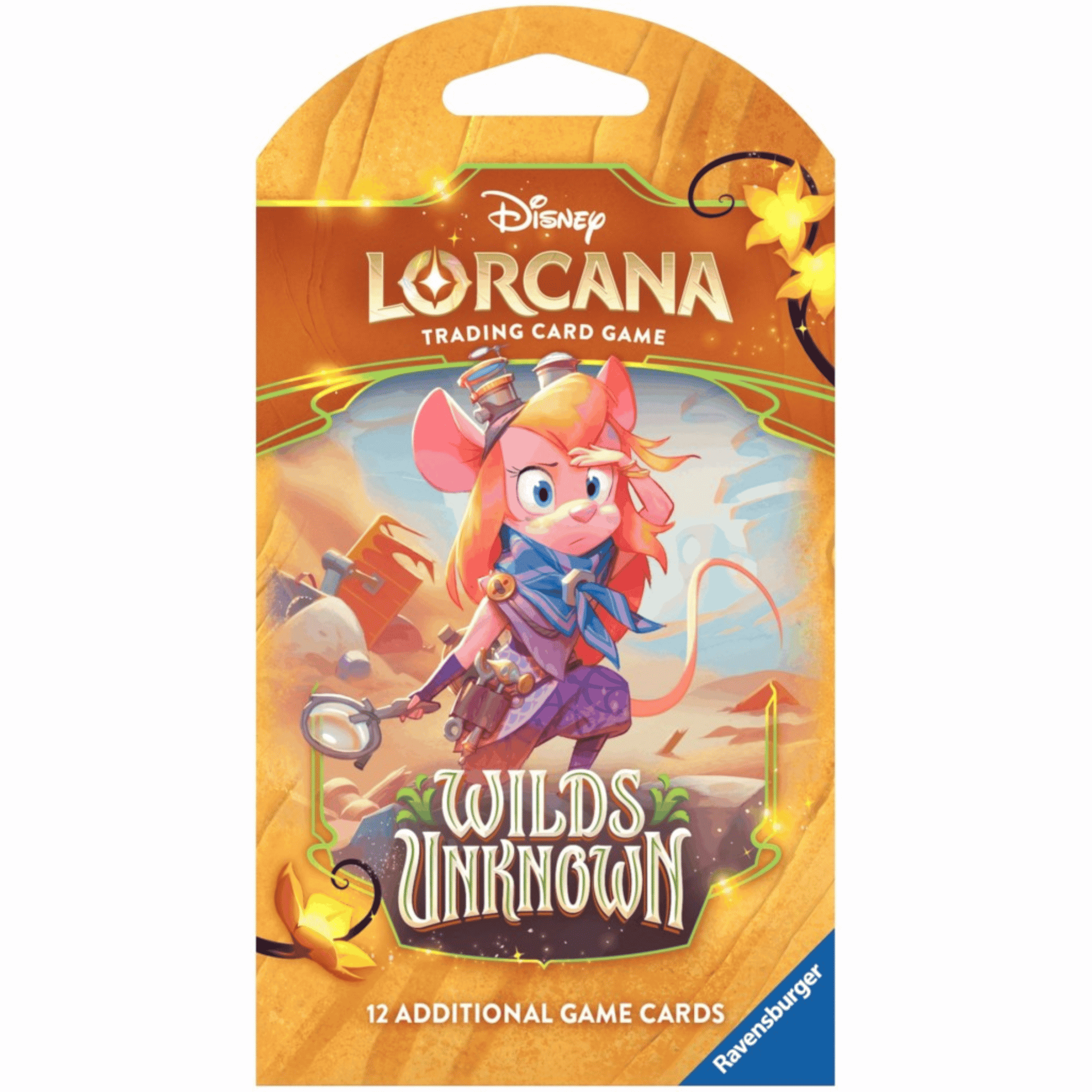 Disney Lorcana: Wilds Unknown - Sleeved Booster featuring a character and 12 additional game cards.