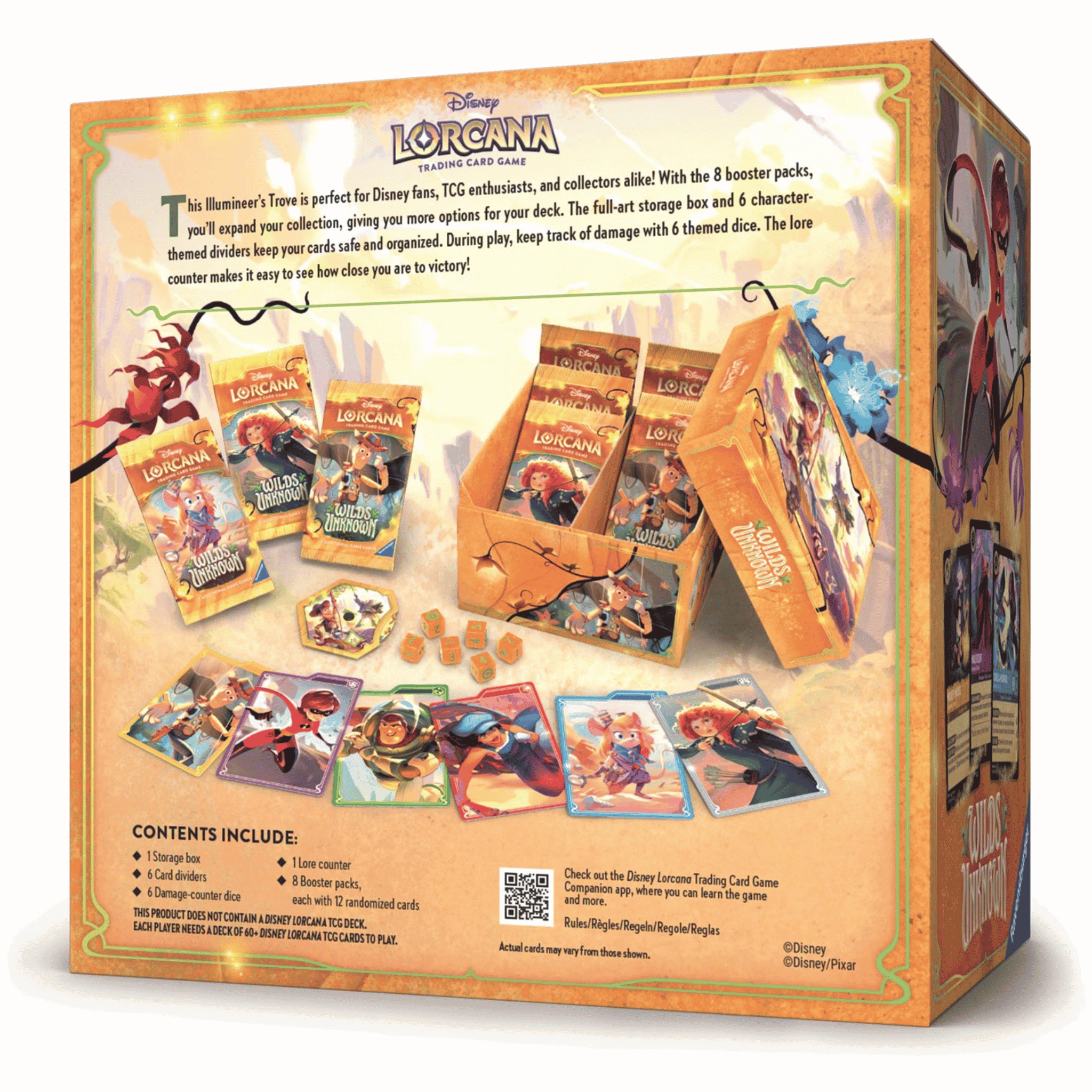 Disney Lorcana: Wilds Unknown - Illumineer's Trove samleboks med booster packs og tilbehør for Disney-fans.