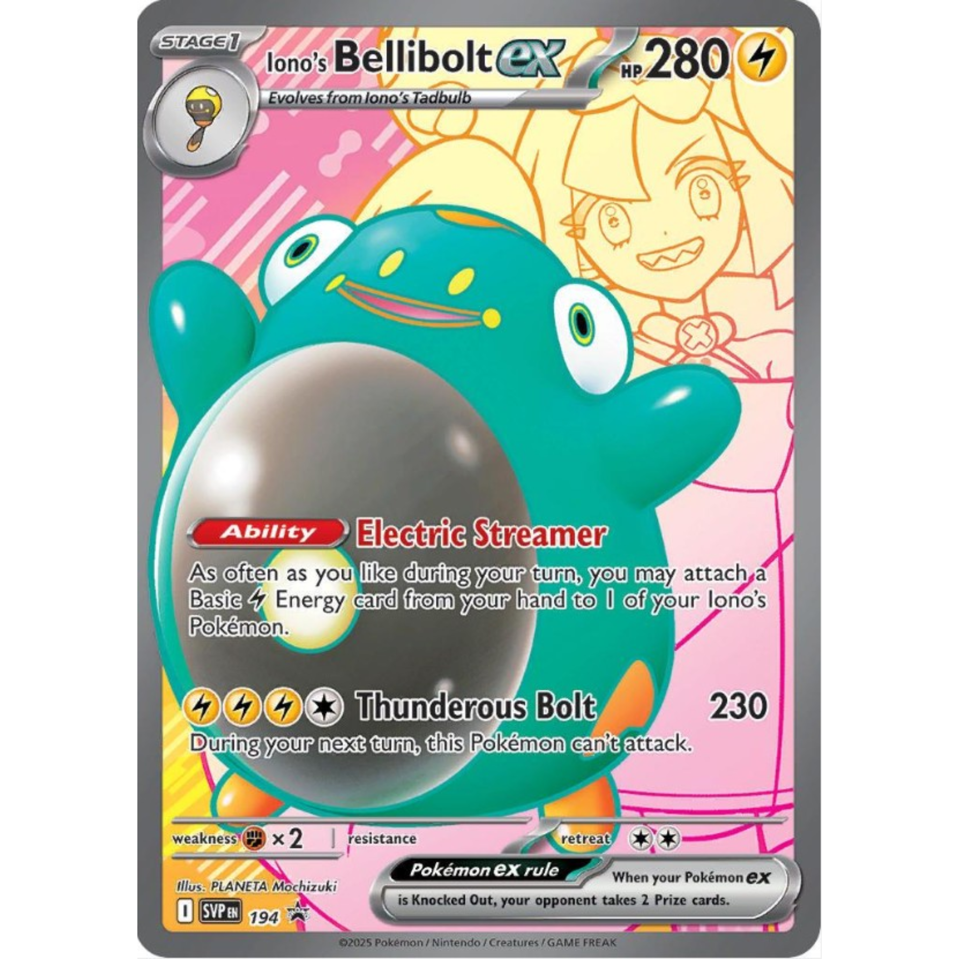 Iono's Bellibolt EX SVP 194 Black Star Promo featuring Riolu ME 010 Promo, M/NM condition, sealed in plastic.