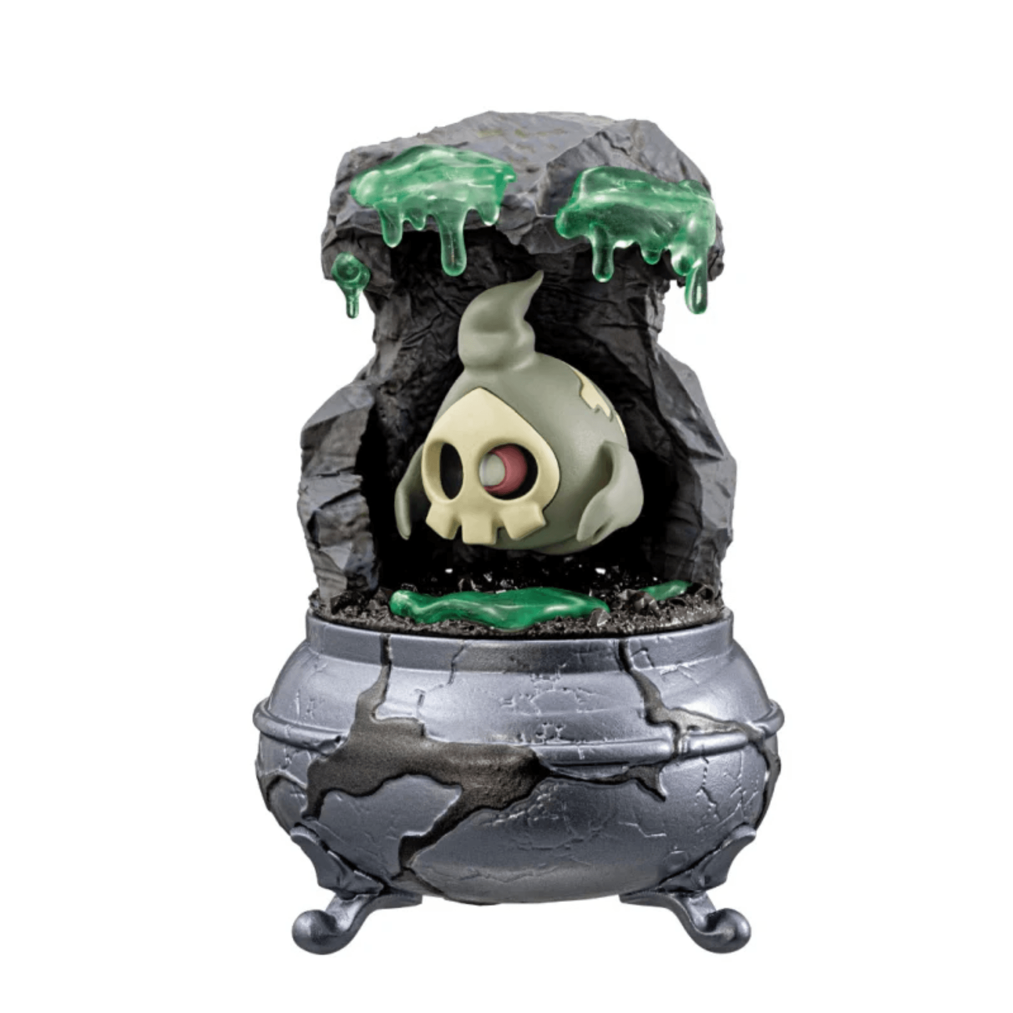 Pokemon Little Night Collection 2 blind box figur featuring a spooky skull in a cauldron with green slime.