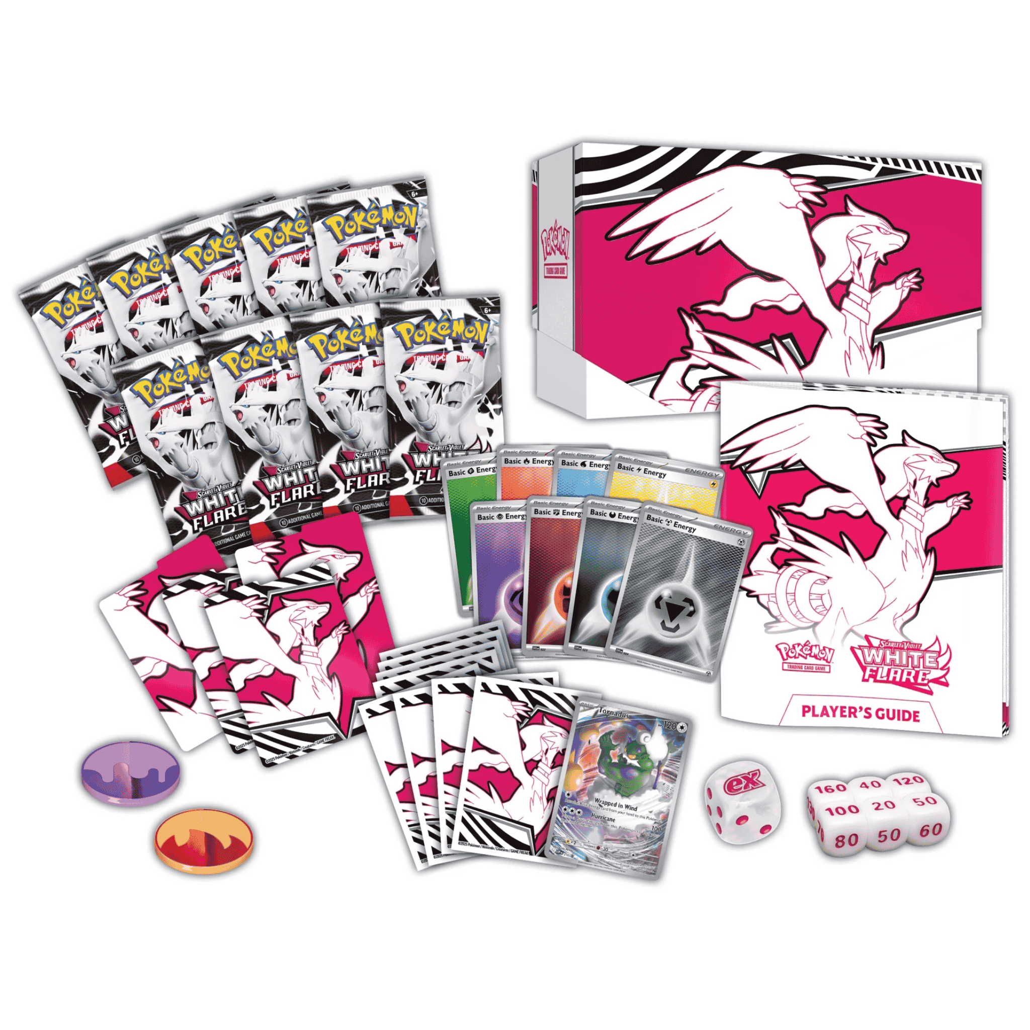 Pokémon White Flare Elite Trainer Box inneholder sleeves, booster pakker terninger og mye mer.