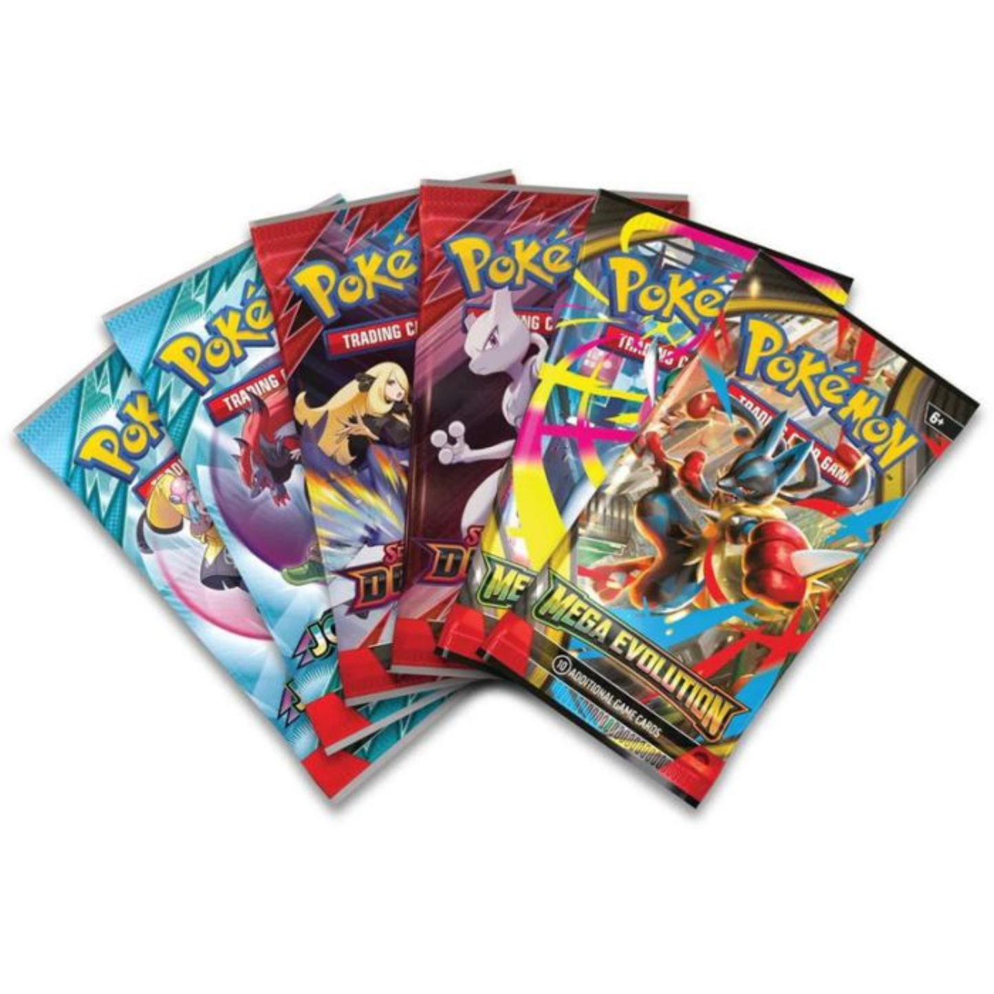 Pokemon Collector`s Chest Des25 with various trading card packs displayed in a vibrant arrangement.