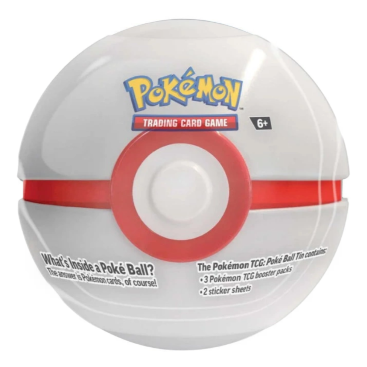 Pokémon: Poké Ball Tin 2025 featuring three Pokémon TCG booster packs and sticker sheets.