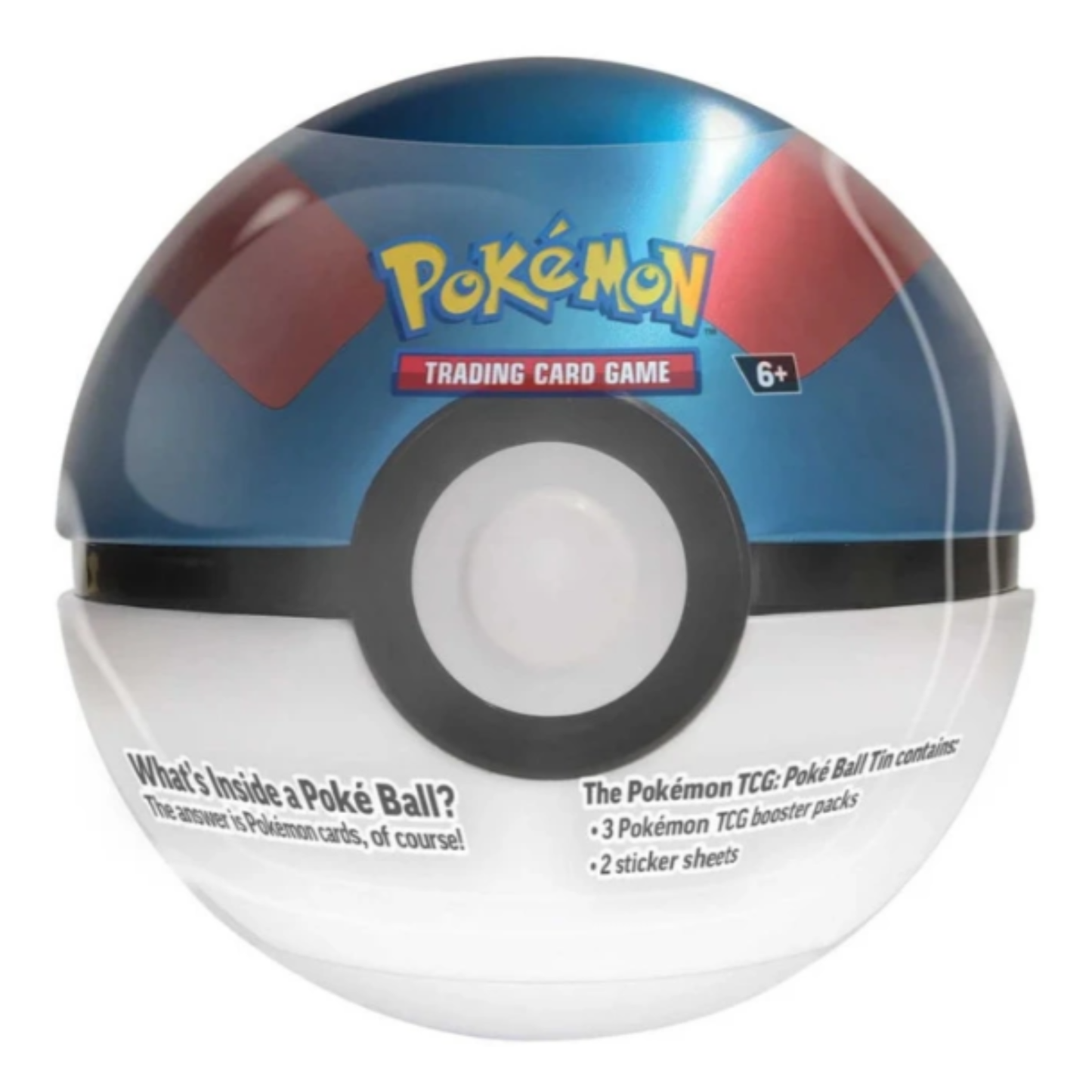 Pokemon: Poké Ball Tin 2025 with Pokémon Trading Card Game branding, showing contents and design of the Poké Ball.