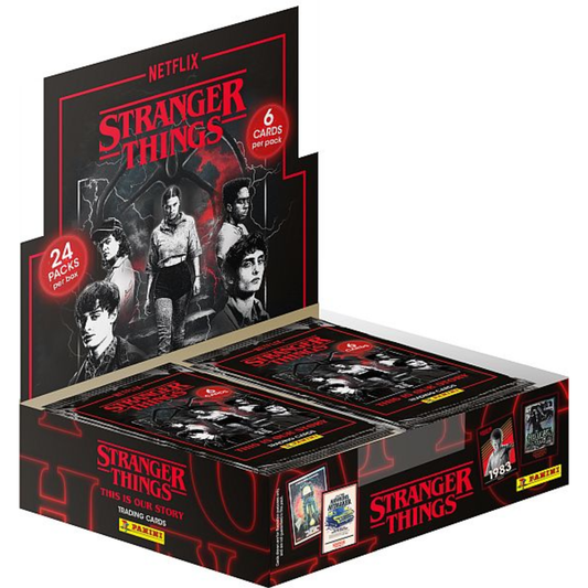 Stranger Things Booster Display med 24 pakker og 6 kort per pakke, inspirert av Netflix-serien.