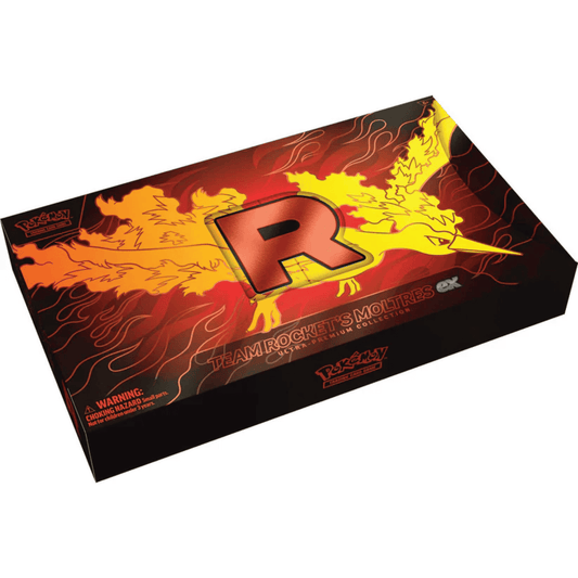 Team Rocket's Moltres ex Ultra Premium Collection ( Max 1 Pr Husstand) packaging with vibrant artwork.