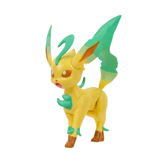 Pokemon Battle Figure - Leafeon, en gress-type Pokémon med bladlignende detaljer og uttrykksfulle øyne.