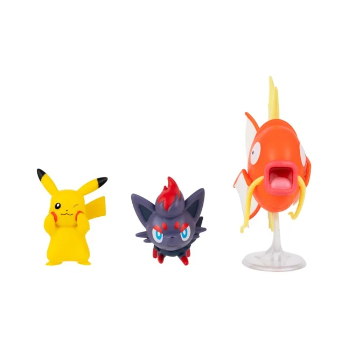 Pokemon Battle Figure 3 Pk - Pikachu Zorua & Magikarp featuring Pikachu, Zorua, and Magikarp figures.