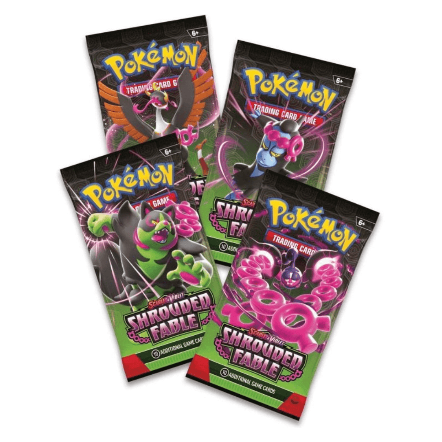 Pokémon SV 6.5 Shrouded Fable Kingambit Illustrasjonskolleksjon boosterpakker med livlige design.