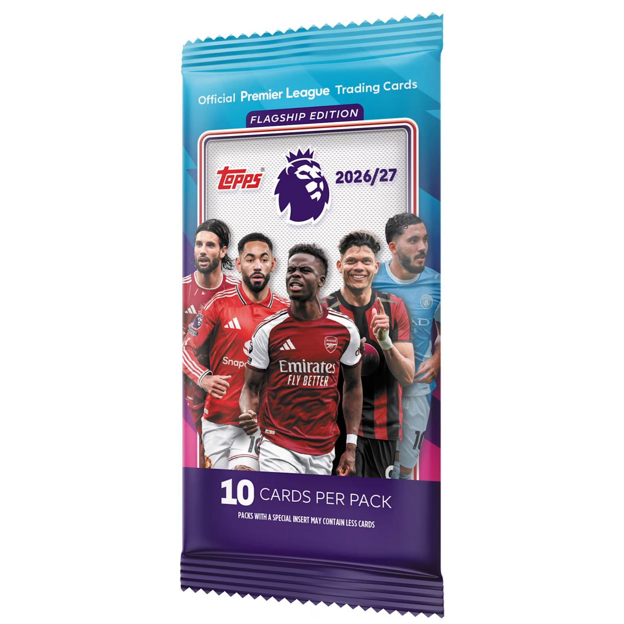 Topps Premier League 2026/27 booster display packaging featuring players and official branding.